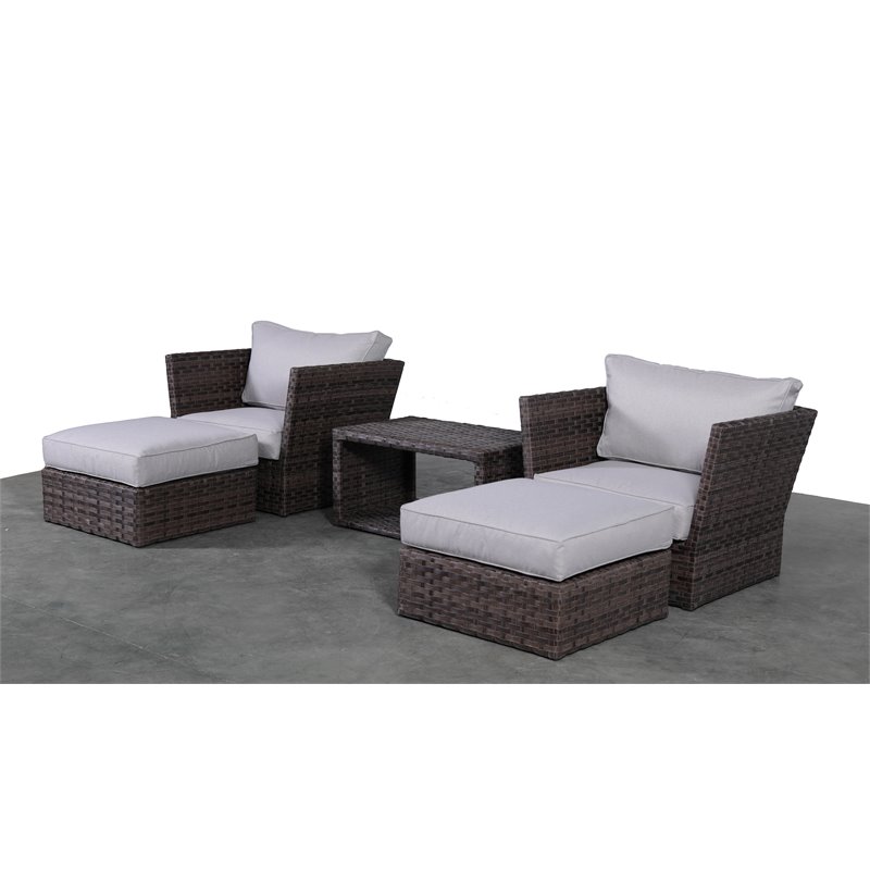 Living Source International 5-Piece Wicker/Rattan Sectional Group in Espresso