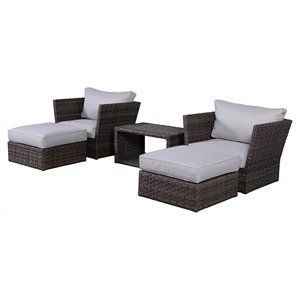 Living Source International 5-Piece Wicker/Rattan Sectional Group in Espresso