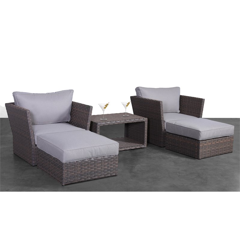 Living Source International 5-Piece Wicker/Rattan Sectional Group in Light Brown