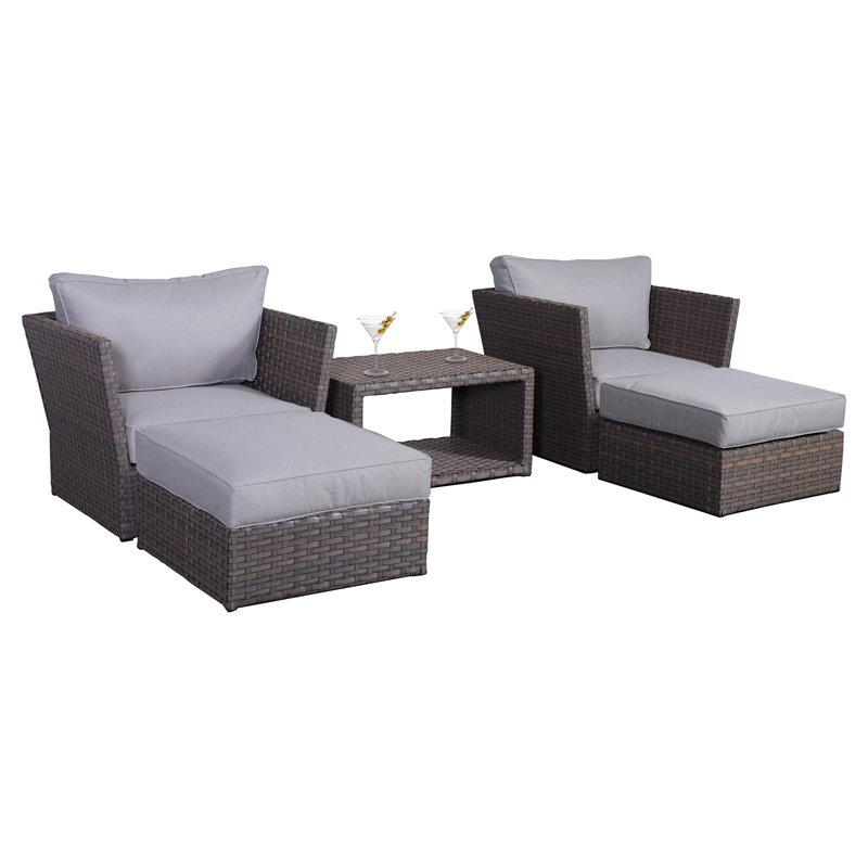 Living Source International 5-Piece Wicker/Rattan Sectional Group in Light Brown