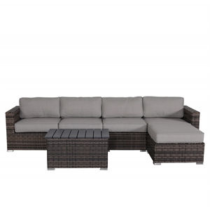 Living Source Intl 5-Piece Wicker / Rattan Sectional Seating Group in Espresso