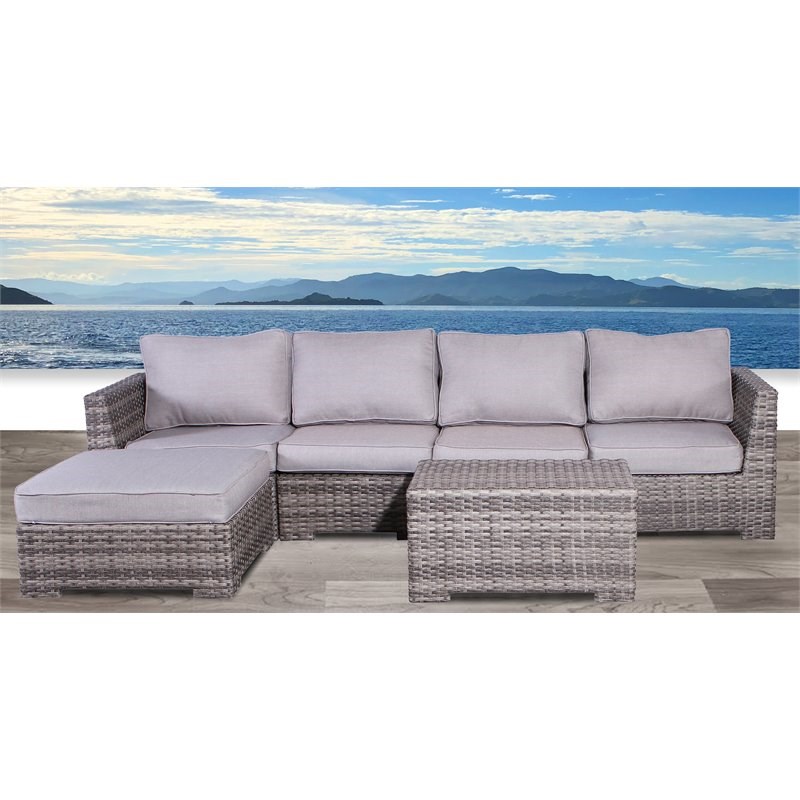 Living Source International 6-Piece Wicker Sectional Set in Gray Finish