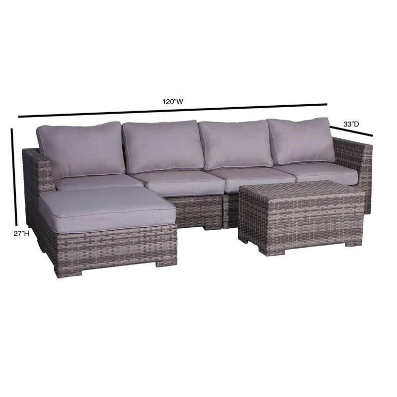 Living Source International 6-Piece Wicker Sectional Set in Gray Finish
