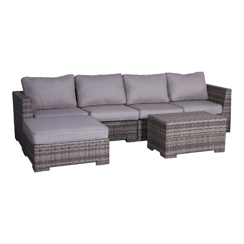 Living Source International 6-Piece Wicker Sectional Set in Gray Finish