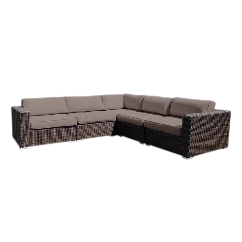 Living Source International 5-Piece Wicker/Rattan Sectional Set - Espresso/Taupe