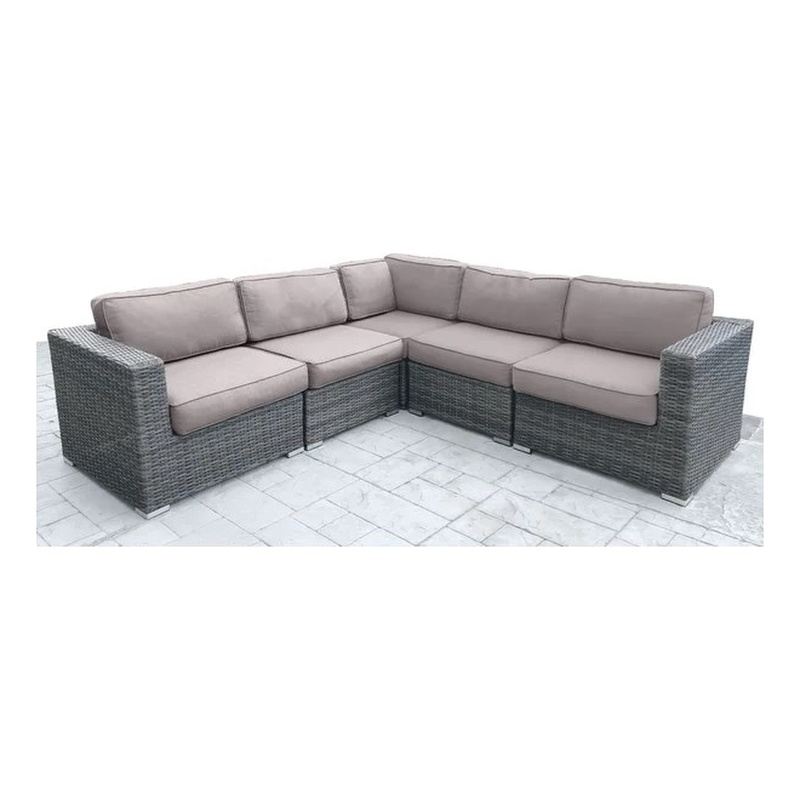 Living Source International 5-Piece Wicker / Rattan Sectional Set in Gray/Navy