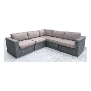 Living Source International 5-Piece Wicker / Rattan Sectional Set in Gray/Navy