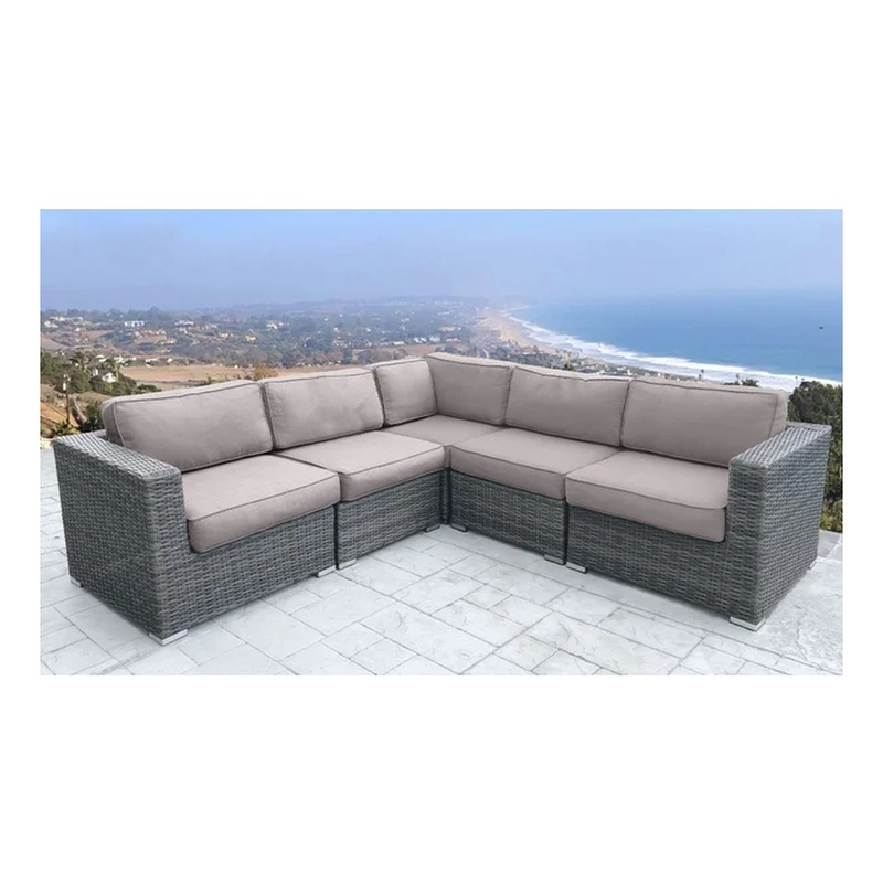 Living Source International 5-Piece Wicker / Rattan Sectional Set in Gray/Navy