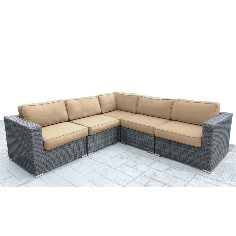 Living Source International 5-Piece Wicker/Rattan Sectional Set in Gray/Beige