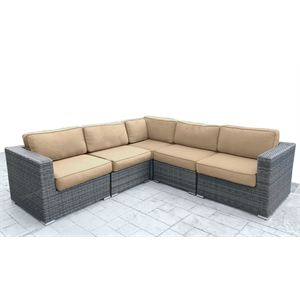 Living Source International 5-Piece Wicker/Rattan Sectional Set in Gray/Beige
