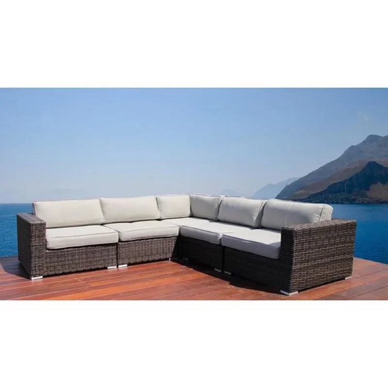 Living Source International 5-Piece Wicker/Rattan Sectional Set in Gray/Beige