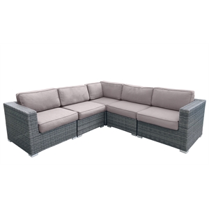 Living Source International 5-PC Wicker / Rattan Sectional Set in Espresso/Taupe