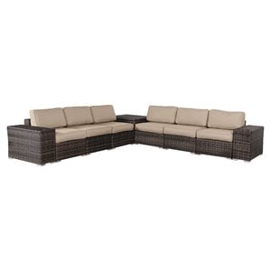 Living Source International 4-Piece Seating Group with Cushions in Brown/Beige