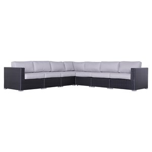Living Source International 122&quot Wicker Patio Sectional w/ Cushion in Black/Gray