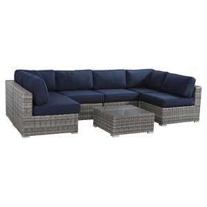 Living Source International 7-Piece Outdoor Seating Set w/ Cushion in Gray/Blue