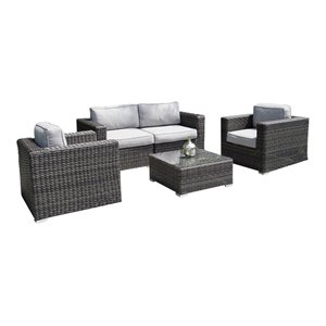Living Source International 5-Piece Wicker/Rattan Sectional Set in Espresso/Gray