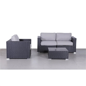 Living Source International Wicker / Rattan 4-Piece Seating Group in Black/Gray