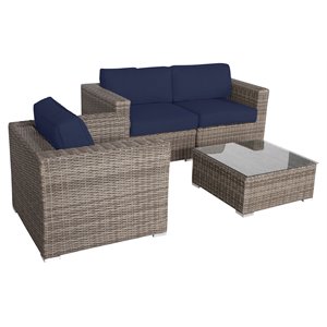 Living Source International 3-Piece Sofa Group with Cushions in Gray/Navy Blue