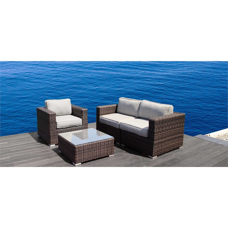 Living Source International 4-Piece Wicker Sectional Seating Group in Brown