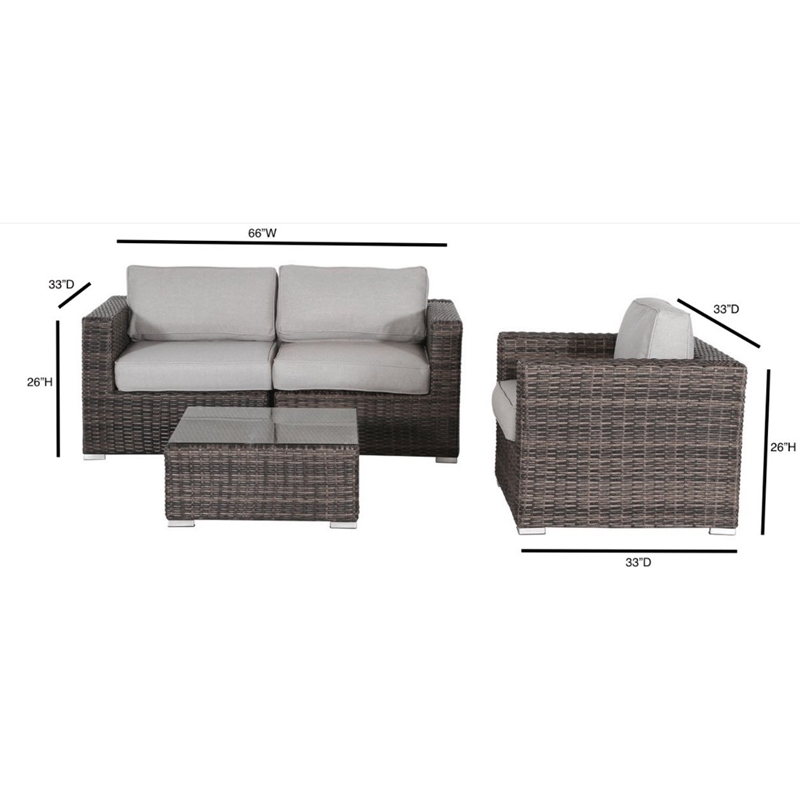 Living Source International 4-Piece Wicker Sectional Seating Group in Brown