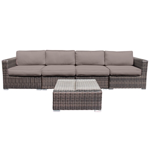 Living Source Intl 5-Piece Wicker / Rattan Sectional Set in Espresso/Taupe