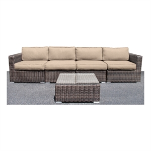 Living Source Intl 5-Piece Wicker / Rattan Sectional Set in Espresso/Beige