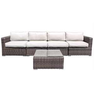 Living Source International 5-Piece Wicker / Rattan Sectional Set in Brown