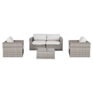 Living Source International 5-Piece Wicker Sectional Group with Cushion in Gray