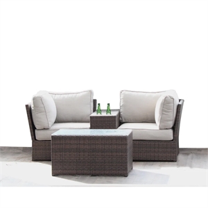 Living Source International 4-Piece Wicker/Rattan Sectional Group in Espresso