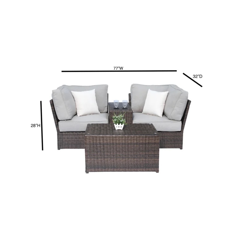 Living Source International 4-Piece Wicker/Rattan Sectional Group in Espresso