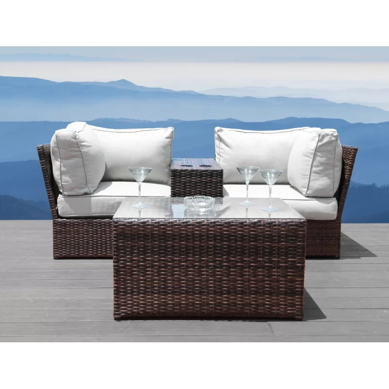 Living Source International 4-Piece Wicker/Rattan Sectional Group in Espresso