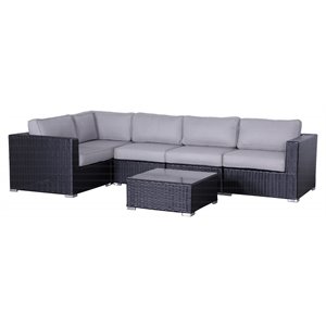 Living Source International 6-Piece Sectional Set with Cushions - Black and Gray