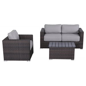 Living Source International 3-Person Wicker & Olefin Seating Group in Gray/Brown
