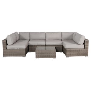 Living Source International 7-Piece Wicker Outdoor Set with Cushions in Brown