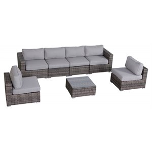 Living Source International 7-Piece Wicker / Rattan Sectional Set in Gray Finish