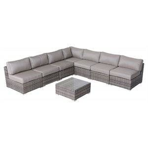 Living Source International 8-PC Wicker / Rattan Seating Group w/Cushion in Gray