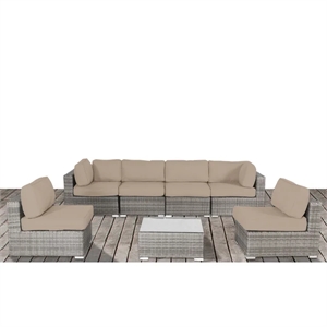 Living Source International 7-Piece Wicker / Rattan Outdoor Set in Gray/Beige
