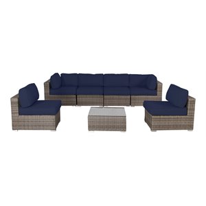 Living Source International 7-Piece Outdoor Set with Cushion in Gray/Navy Blue
