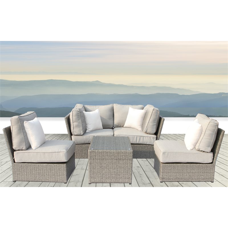 Living Source International 5-Piece Seating Group with Cushions in Gray and Tan
