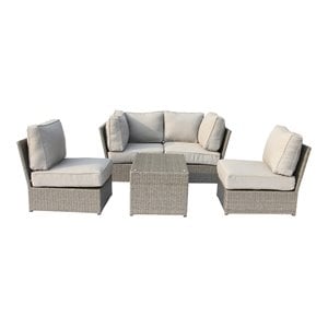 Living Source International 5-Piece Seating Group with Cushions in Gray and Tan