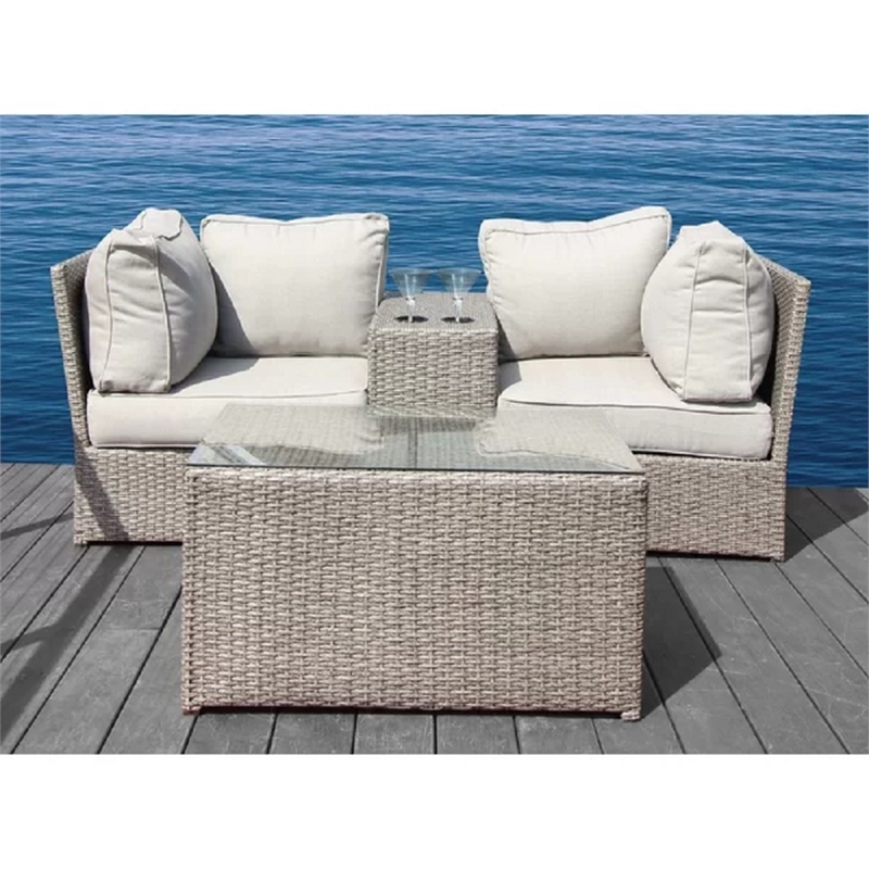 Living Source International 4-Piece Wicker / Rattan Seating Group in Gray Finish