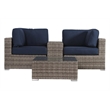 Living Source International 4-Piece Wicker Sectional Set in Brown/Navy Blue