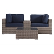 Living Source International 4-Piece Wicker Sectional Set in Brown/Navy Blue