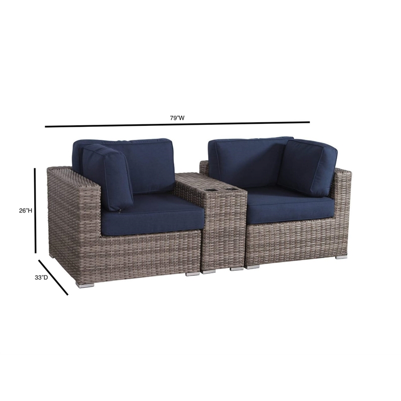 Living Source International 4-Piece Wicker Sectional Set in Brown/Navy Blue