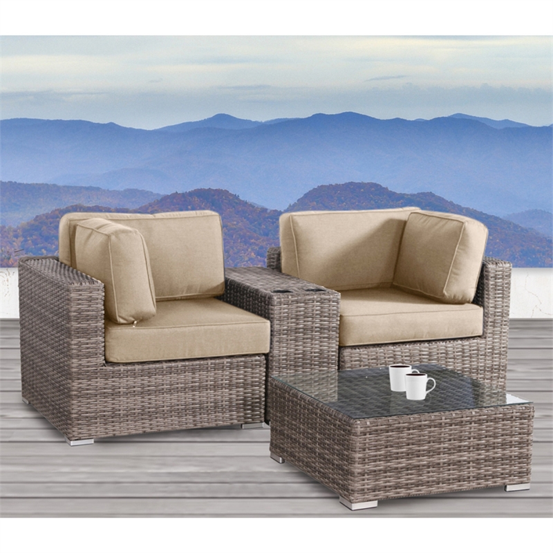Living Source International 4-Piece Wicker / Rattan Sectional Set in Brown/Beige