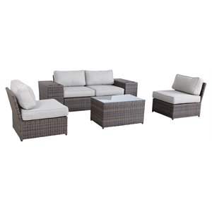 Living Source International Outdoor Loveseat with Table and Chairs in Brown/Gray