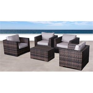 Living Source International 5-Piece Wicker Patio Set w/ Coffee Table in Espresso