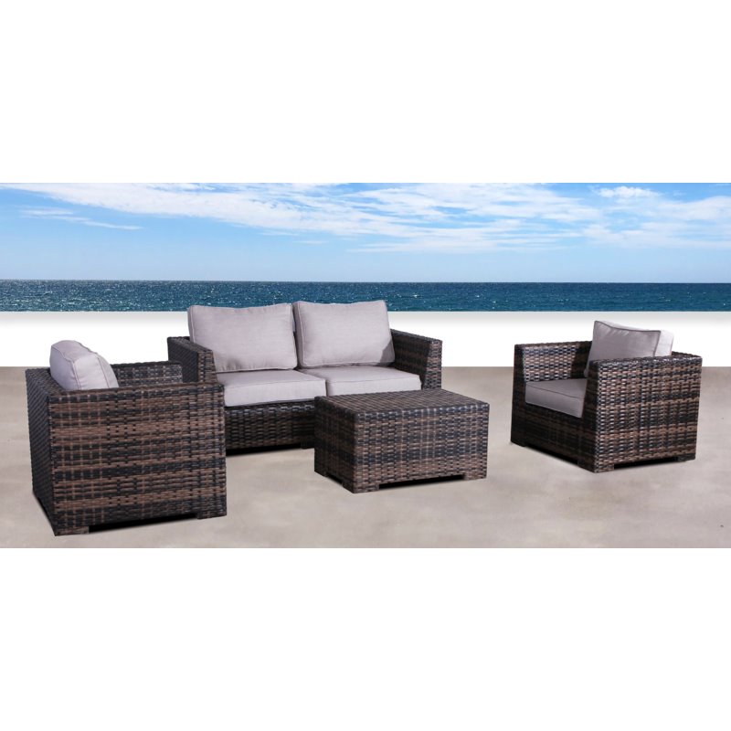 Living Source International 5-Piece Wicker Patio Set w/ Coffee Table - Espresso