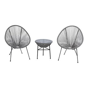 Living Source International 3-Piece Metal and Wicker Seating Group in Gray