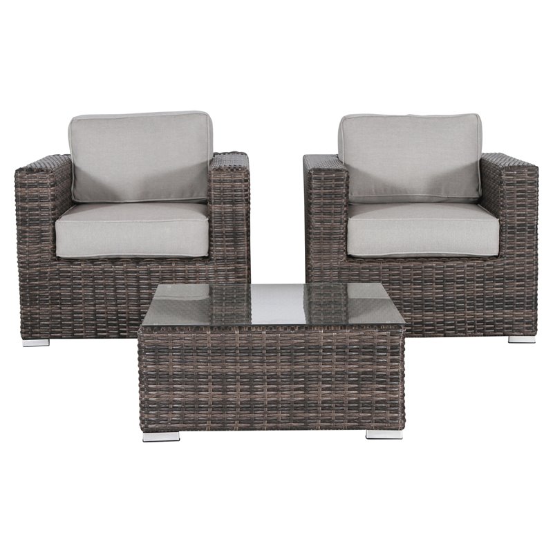 Living Source International 3-Piece Wicker Conner Seating Group in Espresso